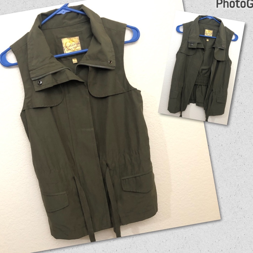 PRINCESS VERA WANG Small Full Zip Sleeveless Vest Jacket Pockets Drawstring NWOT